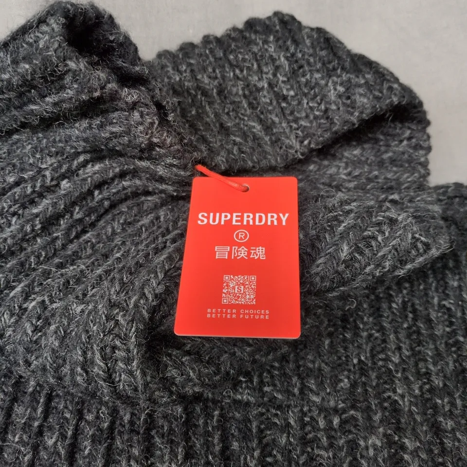 SUPERDRY ROLLNECK CABLE JUMPER DRESS – BLACK TWIST, UK 10 (EU 38) – WITH TAGS