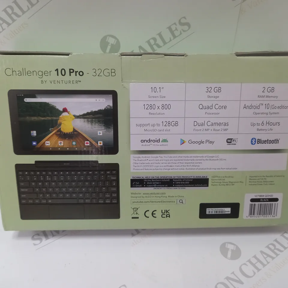 BRAND NEW BOXED VENTURER CHALLENGER 10 PRO 10.1" ANDROID TABLET WITH DETACHABLE KEYBOARD - BLACK 32GB