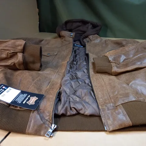 FLAVOUR REAL BROWN LEATHER JACKET - 3XL