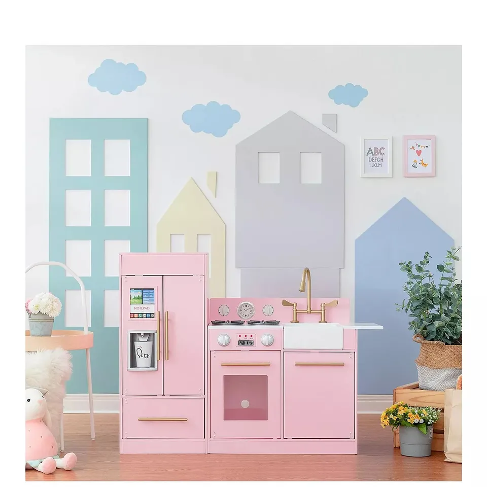 TEAMSONS LITTLE CHEF CHARLOTTE MODERN PLAY KITCHEN - PINK / GOLD - COLLECTION ONLY