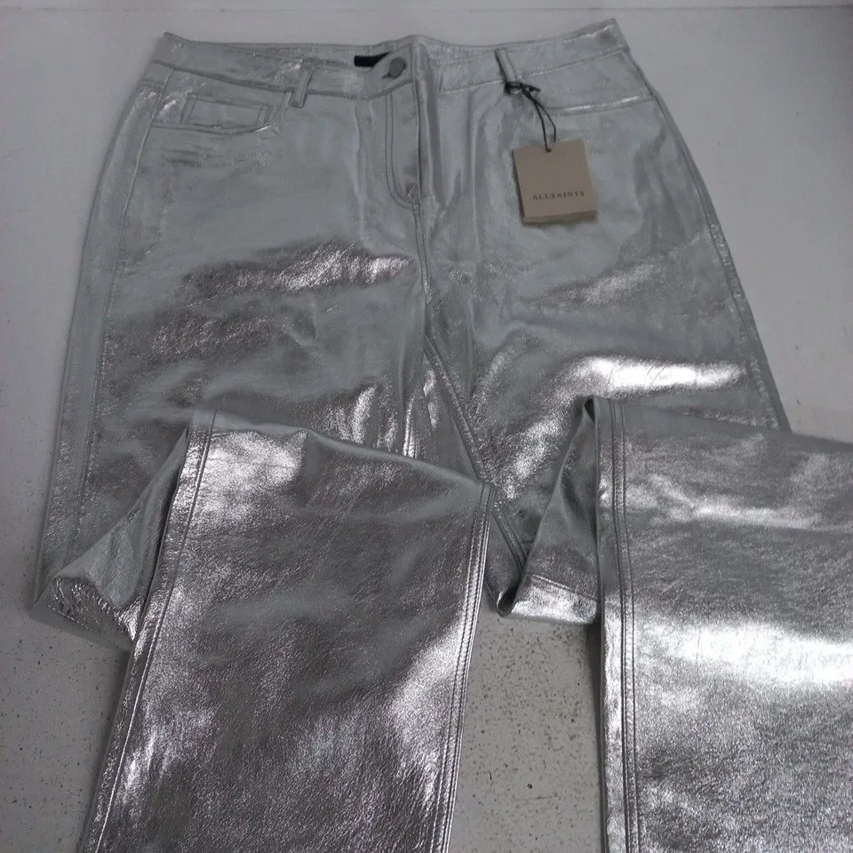 ALL SAINTS SAIGE FOIL TROUSERS IN SILVER - UK 16