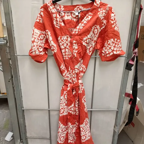 WHITE STUFF LINEN BLEND DRESS – RED FLORAL, UK 14R (EU 42R, US 10R)