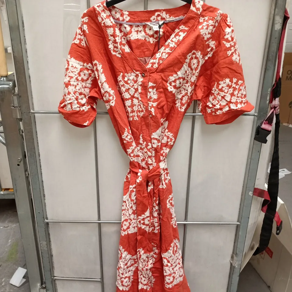 WHITE STUFF LINEN BLEND DRESS – RED FLORAL, UK 14R (EU 42R, US 10R)
