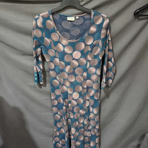 ADINI WOMEN'S DRESS – TEAL WITH PINK POLKA DOTS, UK SIZE M