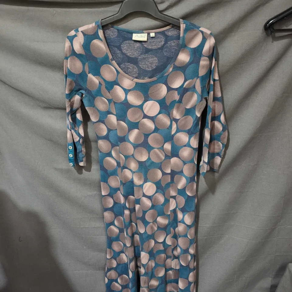 ADINI WOMEN'S DRESS – TEAL WITH PINK POLKA DOTS, UK SIZE M