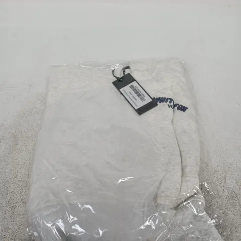 BAGGED WHITE FOX OFFSTAGE CROPPED ZIP HOODIE – MINERAL GREY – SIZE S/M