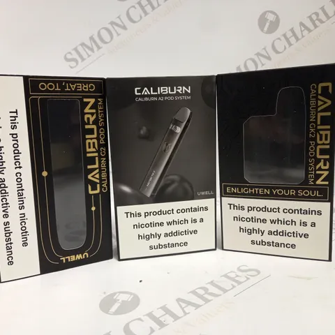APPROXIMATELY 20 ASSORTED BOXED UWELL CALIBURN VAPING PRODUCTS TO INCLUDE A2, G2, GK2 POD SYSTEMS