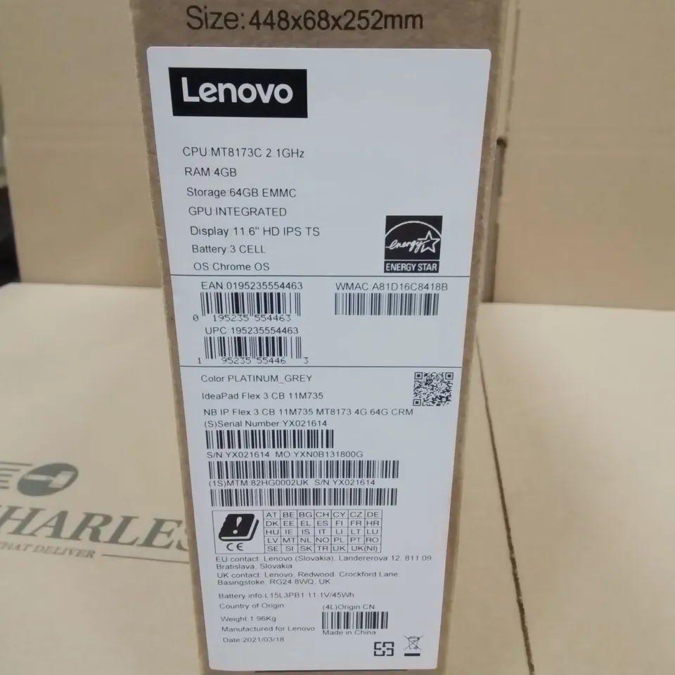 LENOVO IDEA FLEX 3 CHROMEBOOK LAPTOP - PLATINUM GREY