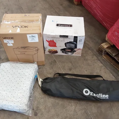 PALLET OF ASSORTED CONSUMER PRODUCTS TO INCLUDE: VPCOK COOLER, AIR FRYER, GAZEBO, RUG ECT