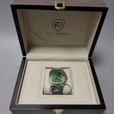 MENS RAYMOND GAUDIN WATCH β MULTI FUNCTION DIAL β STAINLESS CASE & STRAP β 5ATM WATER RESISTANT - WOODEN GIFT BOX