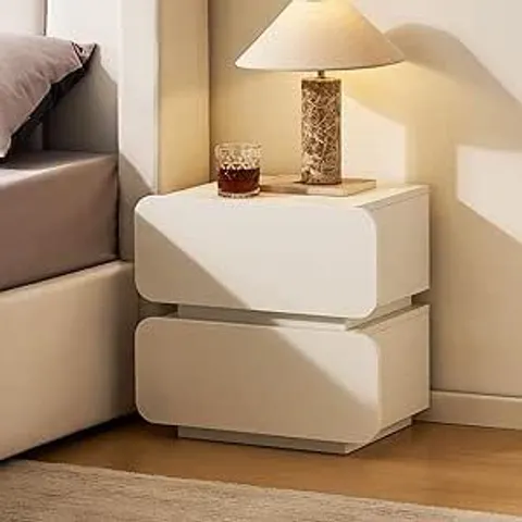 BOXED CLIPOP 2 DRAWERS BEDSIDE TABLE, WHITE ROUND CORNER FRONT BEDSIDE TABLE.