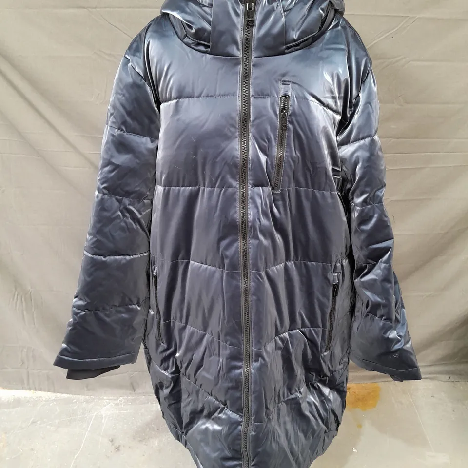 NUAGE LIQUID SHINE 3/4 COAT WITH SIDE ZIPPERS & HOOD PAGENT BLUE 3XL