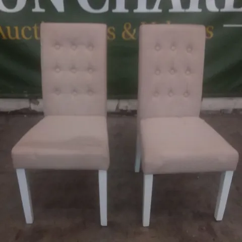SET OF 2 DESIGNER REGENT UPHOLSTERED DINING CHAIRS OATMEAL FABRIC WHITE LEGS