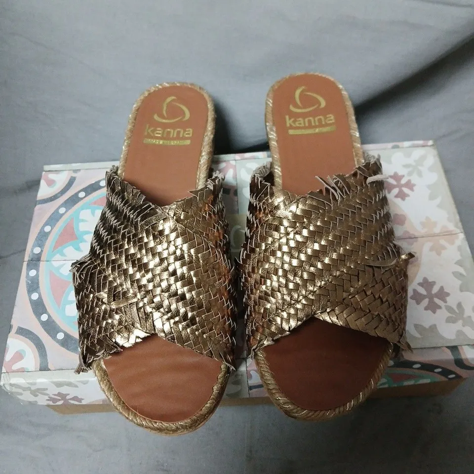 KANNA WOMEN'S WOVEN METALLIC BRONZE SANDALS – UK 5 (EU 38) – MADE IN SPAIN