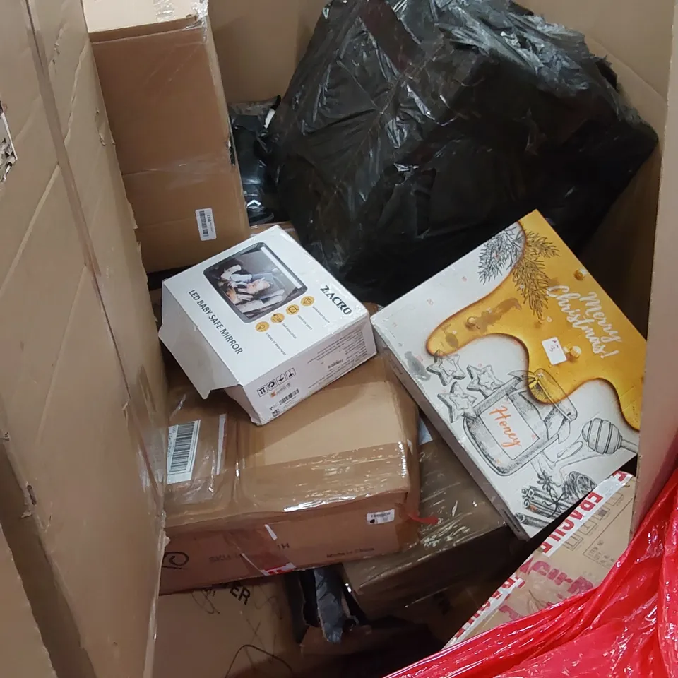PALLET OF ASSORTED HOUSEHOLD ITEMS AND CONSUMER PRODUCTS TO INCLUDE; AIR FRYER, YOGA MAT, CHRISTMAS ADVENT CALENDARS, BOXED FURNITURE ETC 