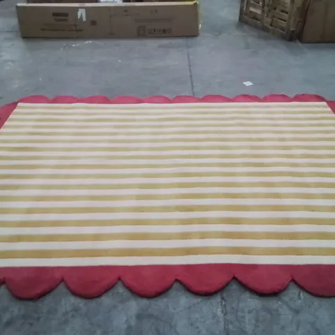 QUALITY DESIGNER AREA RUG - APPROXIMATELY 330CM X 240CM - YELLOW/RED