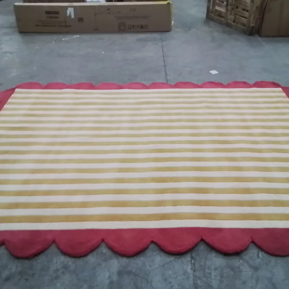QUALITY DESIGNER AREA RUG - APPROXIMATELY 330CM X 240CM - YELLOW/RED 