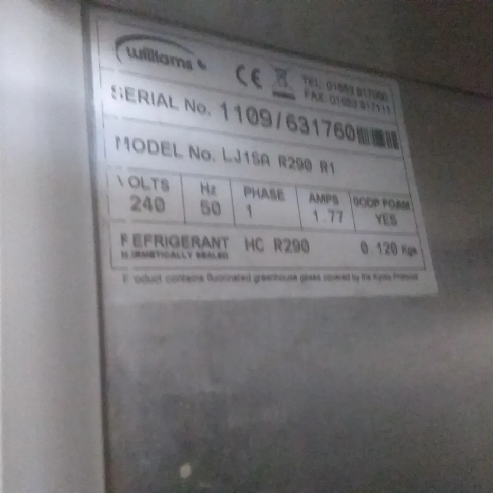 WILLIAMS LJ1SA R290 R1 UPRIGHT FREEZER - L740 X W820 X H1960MM