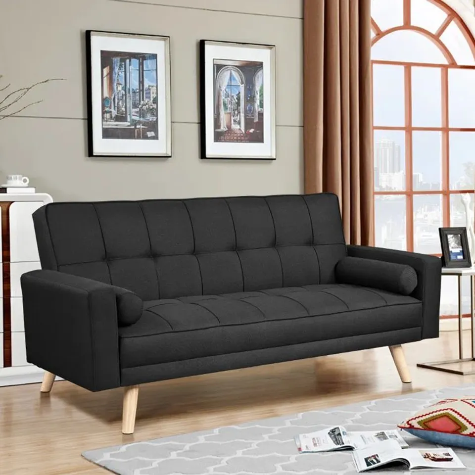 BOXED GANTA UPHOLSTERED SOFA BED GREY VELVET