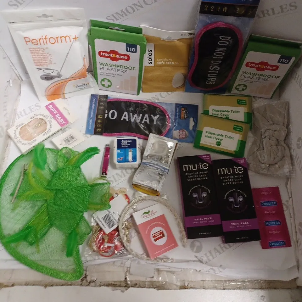 LOT OF APPROX 20 ASSORTED HEALTH AND BEAUTLY- PLASTERS, BLOOD GLUCOSE TEST STRIPS, NASAL BREATHING DEVICE