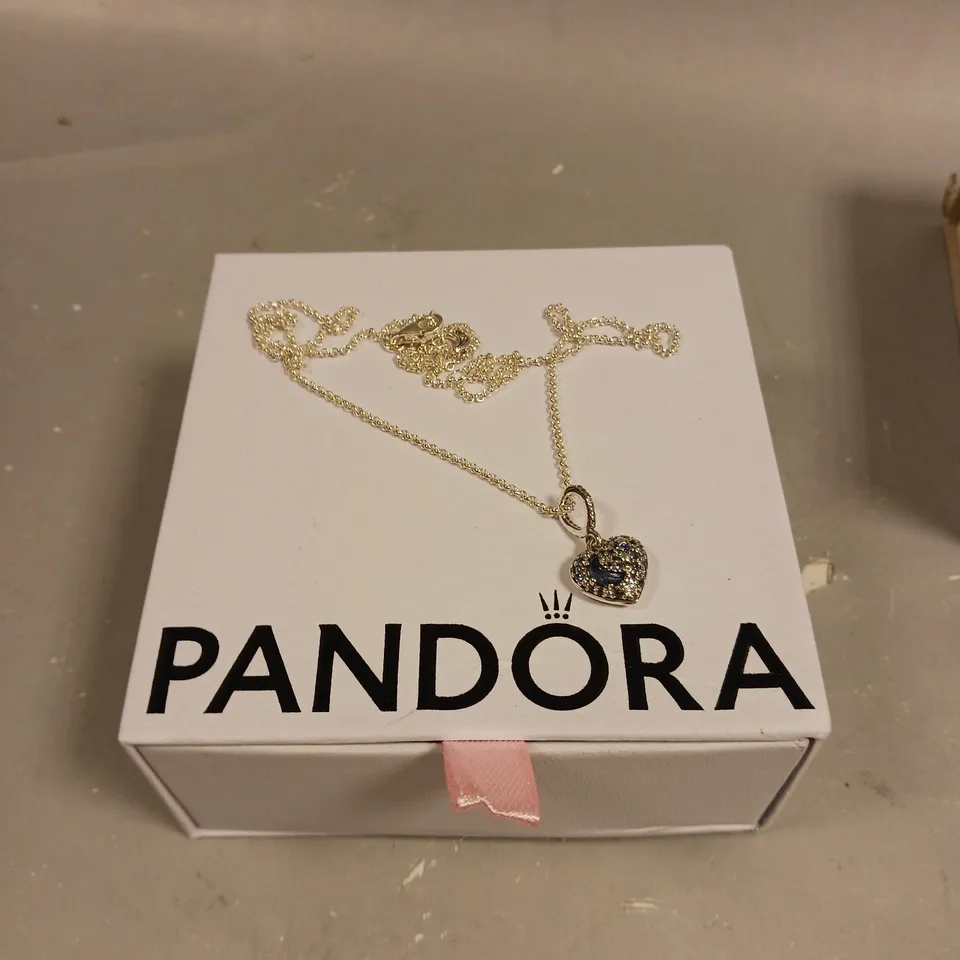 PANDORA SPARKLING BLUE MOON & STARS HEART NECKLACE