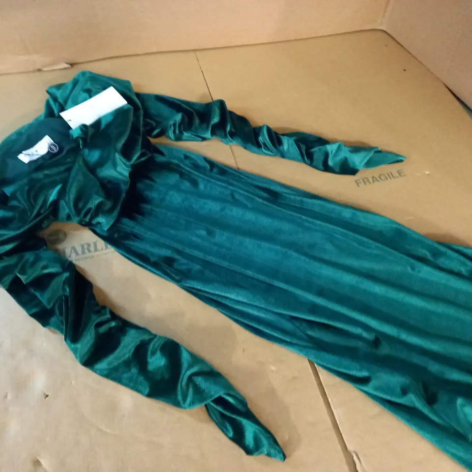 CLUB OF LONDON BOTTLE GREEN VELVET TWIST FRONT BARDOT MINI DRESS - UK 10