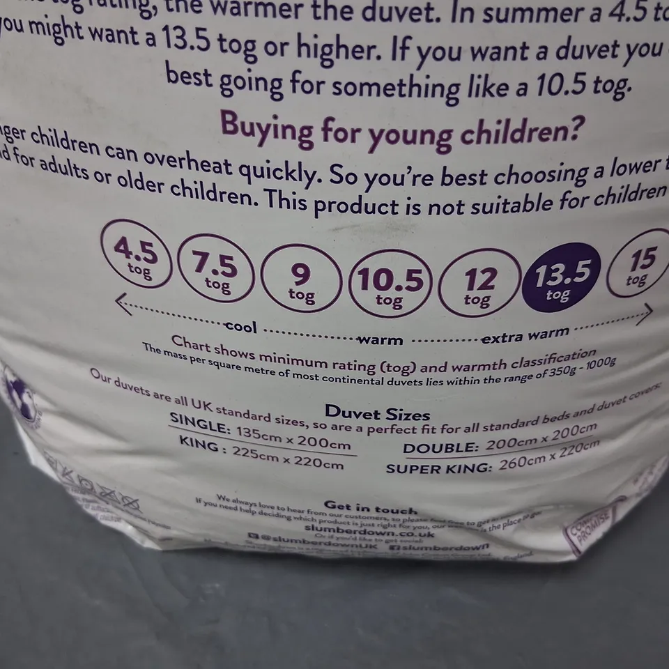 BRAND NEW BAGGED SLUMBERDOWN COSY UP SINGLE DUVET 13.5 TOG
