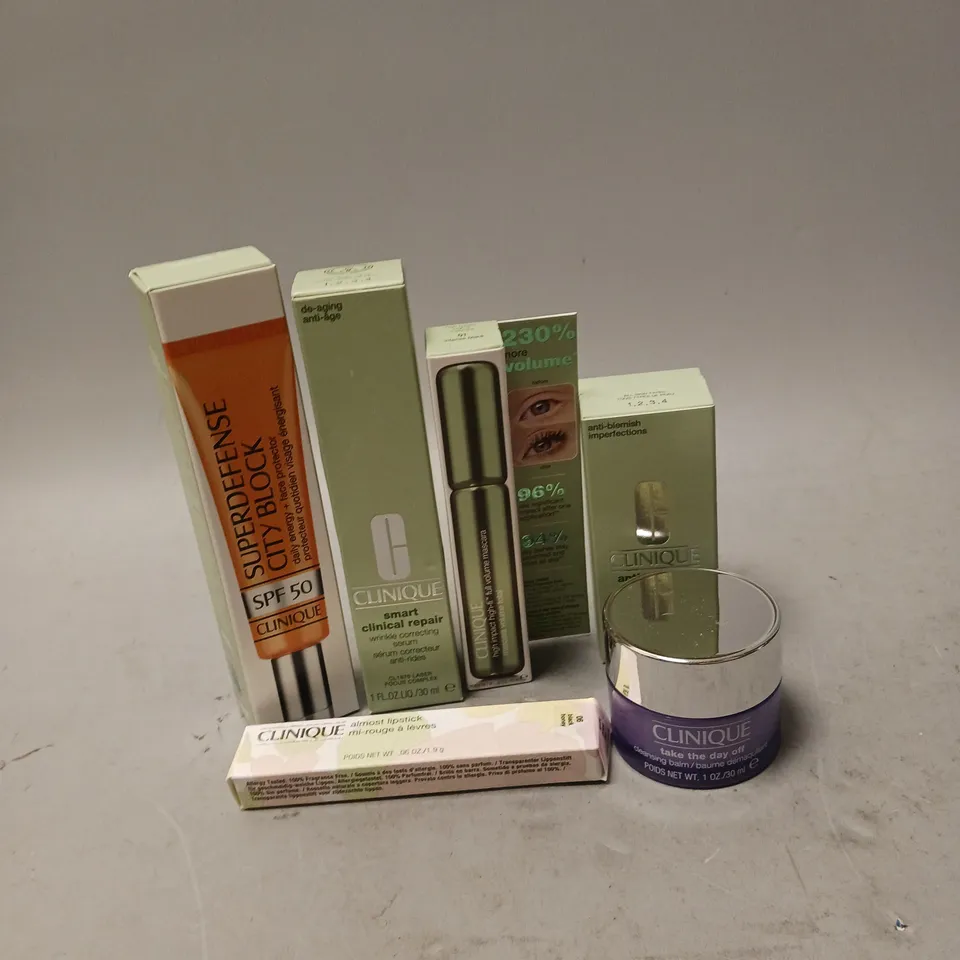 LOT OF APPROX 6 CLINIQUE PRODUCTS TO INCLUDE - CLEARING GEL - ALMOST LIPSTICK - WRINKLE CORRECTING SERUM - ETC
