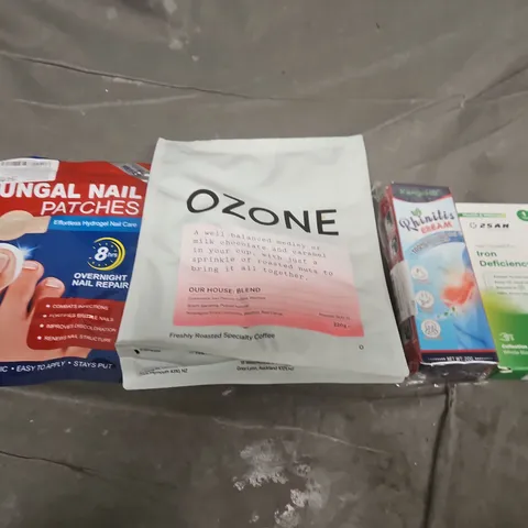 ASSORTED HEALTH & BEAUTY ITEMS: FUNGAL NAIL PATCHES, IRON SUPPLEMENT & COFFEE