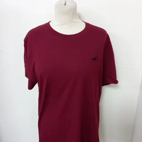HOLLISTER CASUAL LOGO T-SHIRT IN BURGUNDY SIZE M