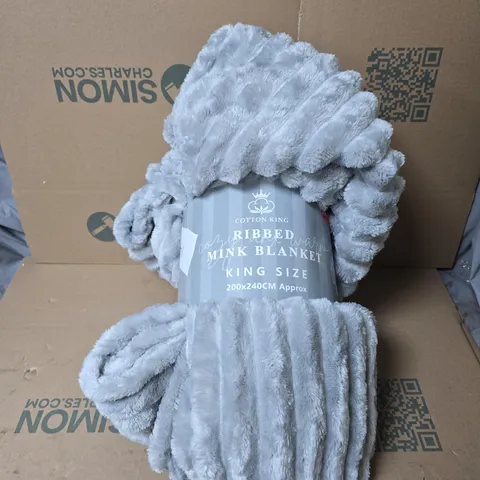 COTTON KING RIBBED MINK BLANKET - KING SIZE, GREY (200X240CM)