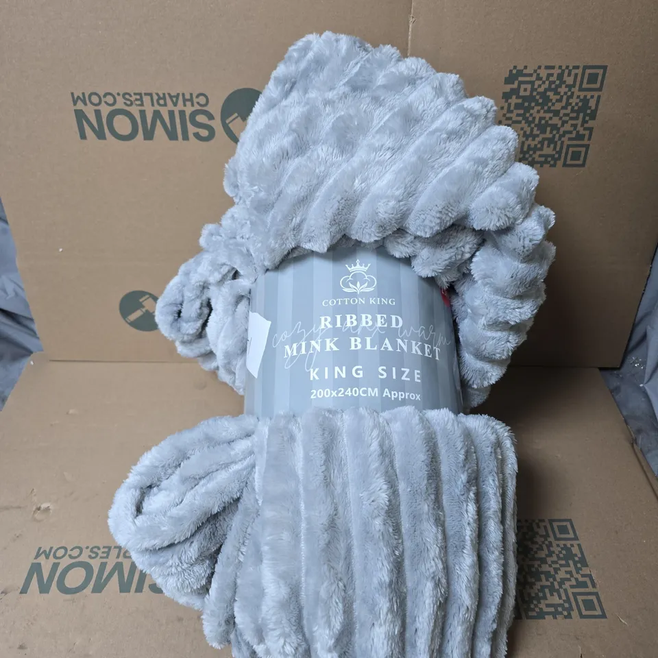 COTTON KING RIBBED MINK BLANKET - KING SIZE, GREY (200X240CM)