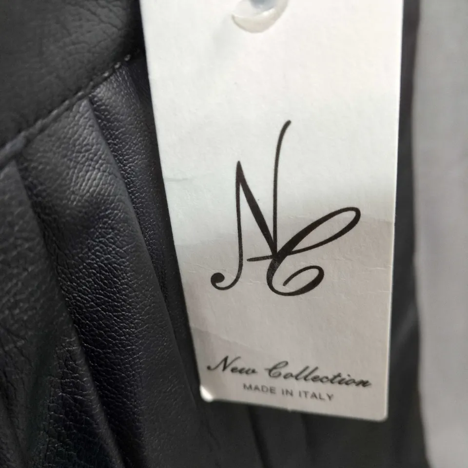 NEW COLLECTION BLACK LEATHER-EFFECT PLEATED MINI SKIRT - MADE IN ITALY, UK 18-20