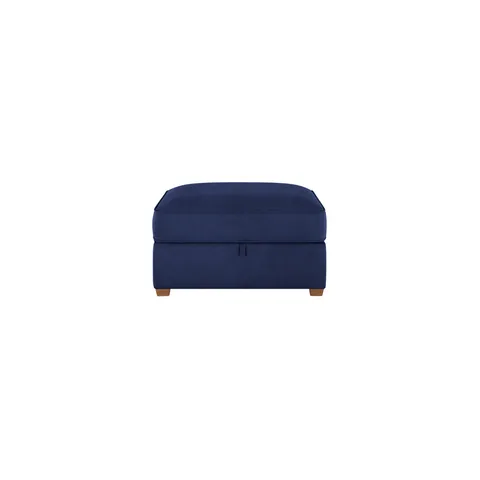 BOXED OAK FURNITURE LAND TEXAS LARGE STORAGE FOOTSTOOL NAVY FABRIC
