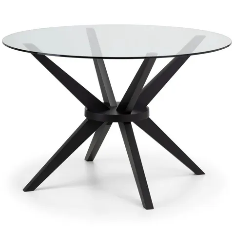 BOXED NINA ROUND GLASS 120CM TABLE - GLASS/BLACK (2 BOXES)