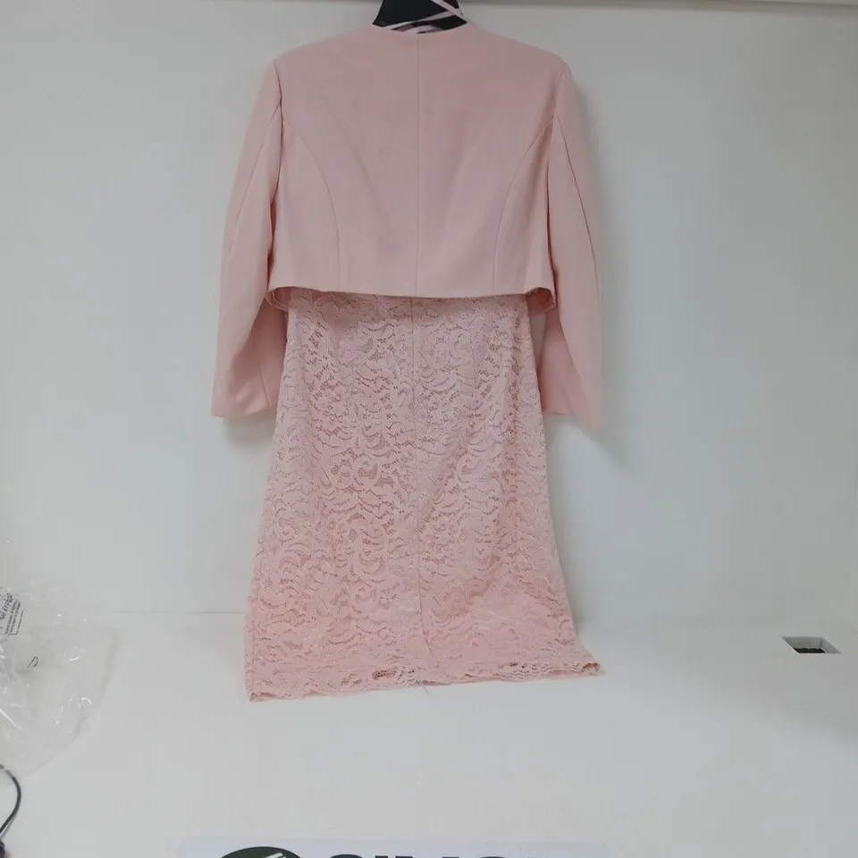 KALEIDOSCOPE PINK LACE OVERLAY DRESS WITH CROPPED JACKET – UK 12