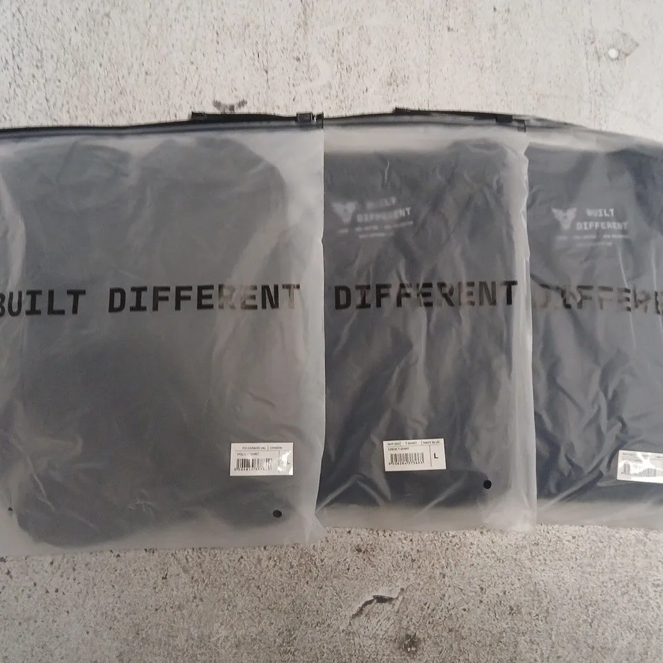 SET OF APPROXIMATELY 10 ASSORTED BUILT DIFFERENT T-SHIRTS/SHIRTS IN VARIOUS COLOURS AND SIZES
