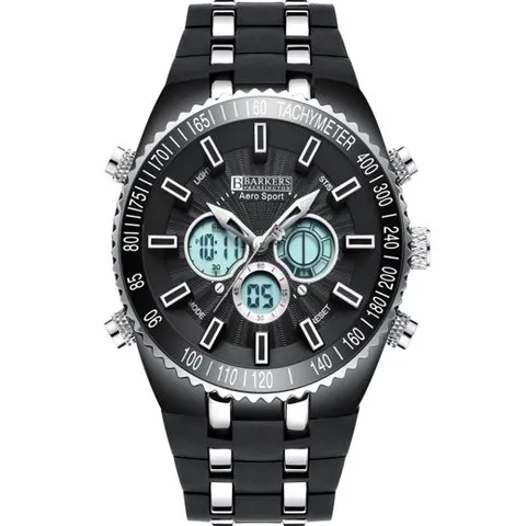 BARKERS OF KENSINGTON AERO SPORT TRIPLE DIAL BLACK WRISTWATCH