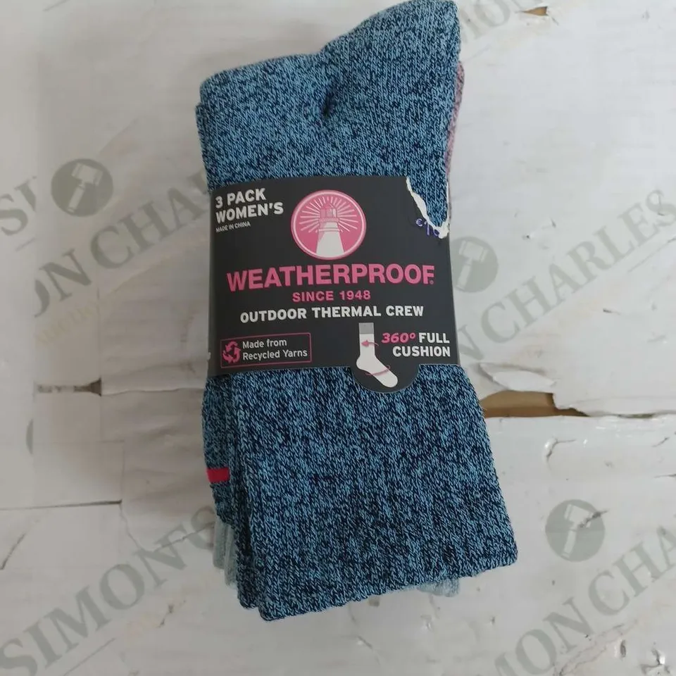 WEATHERPROOF OUTDOOR THERMAL CREW SOCKS - 3 PACK - UK 4-8