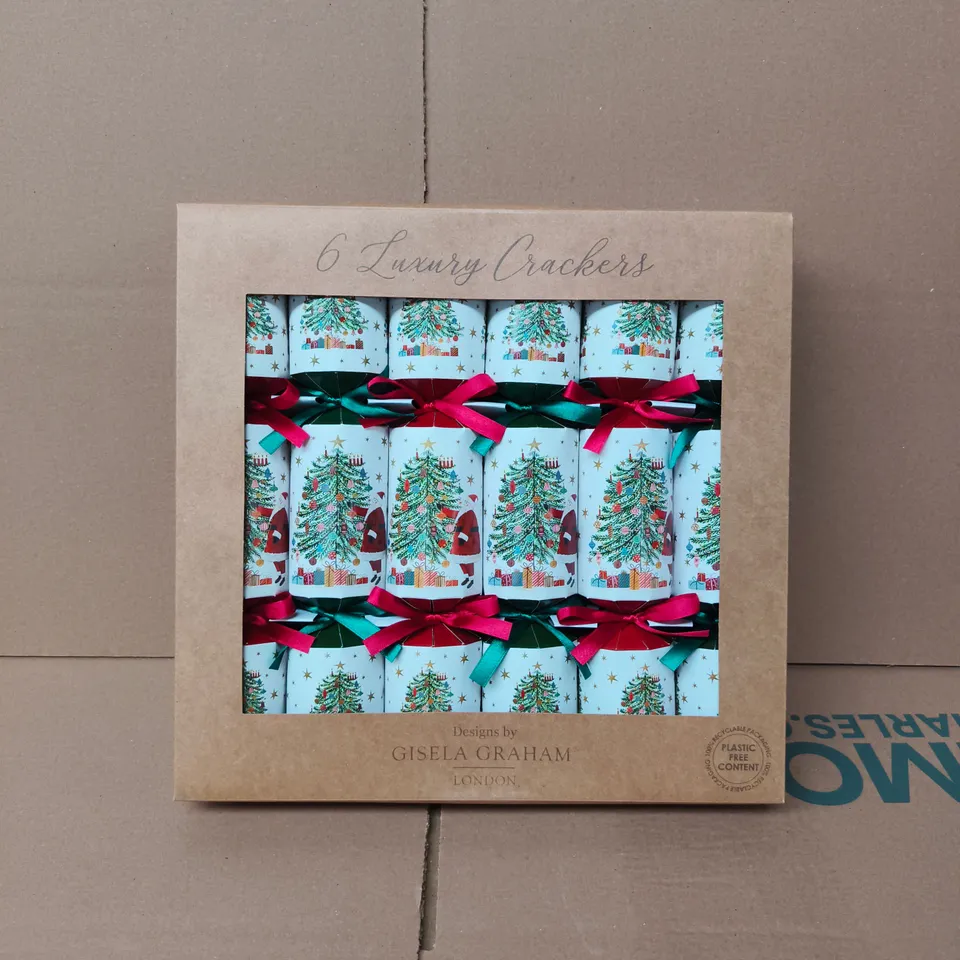 6 BOXED SETS OF GISELA GRAHAM CHRISTMAS TREE DESIGN LUXURY CRACKERS (6 IN EACH SET) 