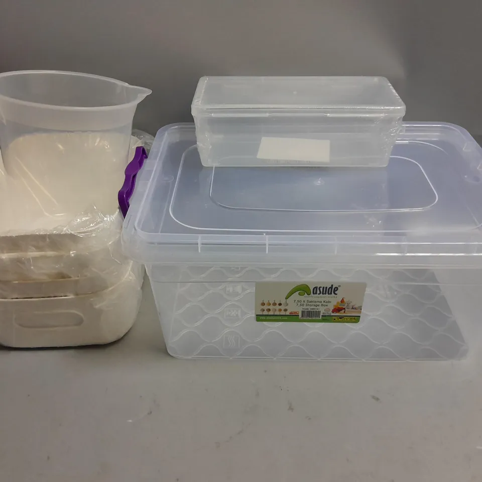 LOT OF ASSORTED KITCHEN STORAGE BOXES AND JUG