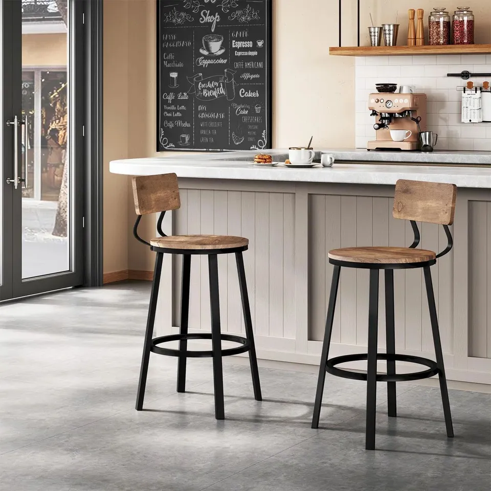 BOXED BAR STOOLS SET OF 2, BAR CHAIRS, BREAKFAST STOOLS, KITCHEN ISLAND STOOLS - VINTAGE BROWN