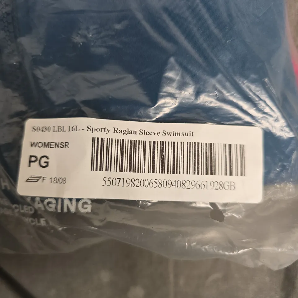 BAGGED BODEN WOMEN'S SPORTY RAGLAN SLEEVE SWIMSUIT – BLUE, UK 16 (16L)