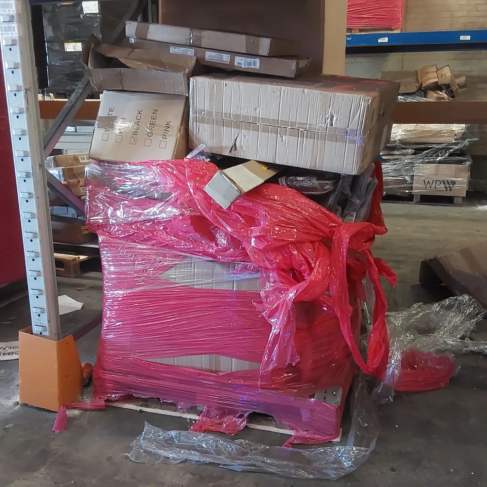 PALLET OF ASSORTED ITEMS INCLUDING: CEILING LIGHT FAN, WALL MIRRORS, MINI FOLDING WASHING MACHINE, BLINDS ECT