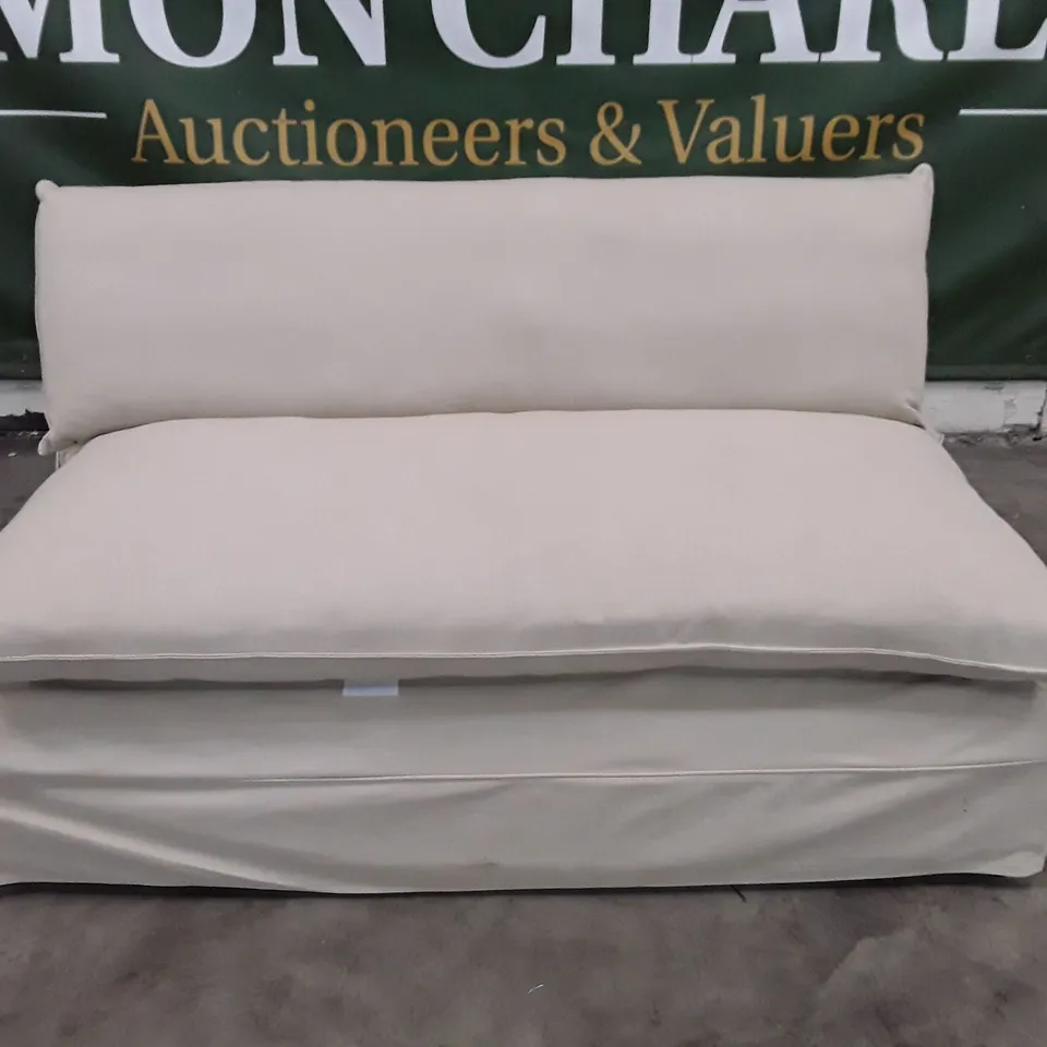 QUALITY DESIGNER 2 SEATER ARMLESS SOFA - BEIGE FABRIC  