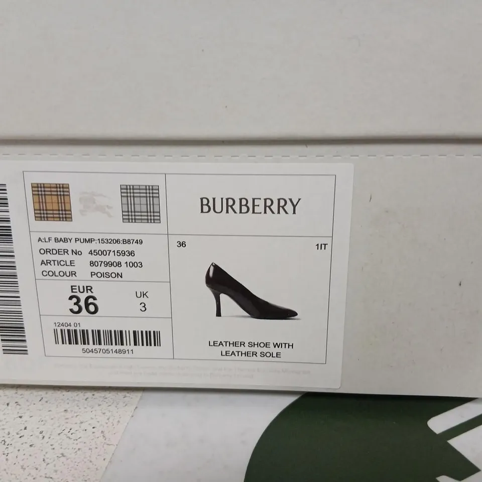 BURBERRY BURGUNDY PATENT LEATHER HIGH-HEEL PUMPS, UK 3 (EU 36)