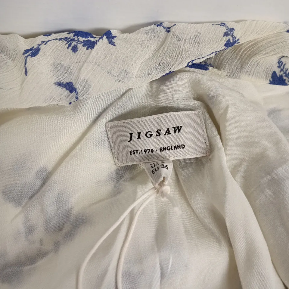 JIGSAW SWIRL POSY MIDI DRESS – UK 8, CREAM WITH BLUE FLORAL PRINT