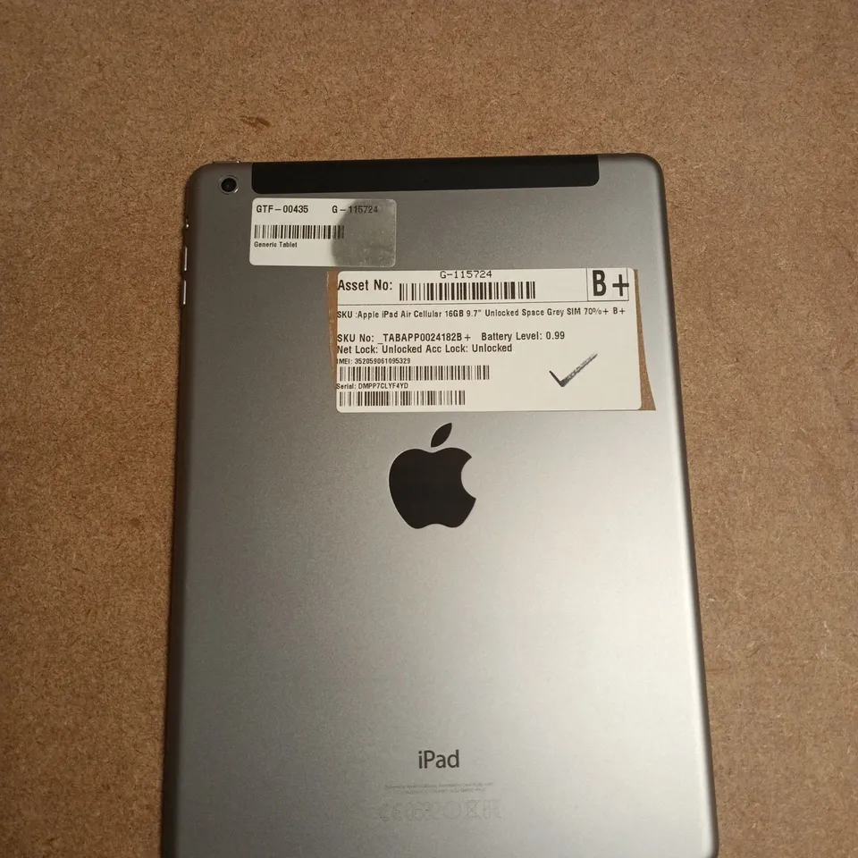 APPLE IPAD AIR 9.7-INCH CELLULAR 16GB SPACE GREY