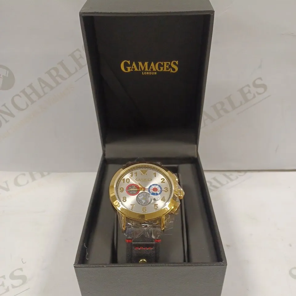 GAMAGES OF LONDON LIMITED EDITION HAND ASSEMBLED PRECISION AUTOMATIC GOLD WHITE WATCH RRP £810