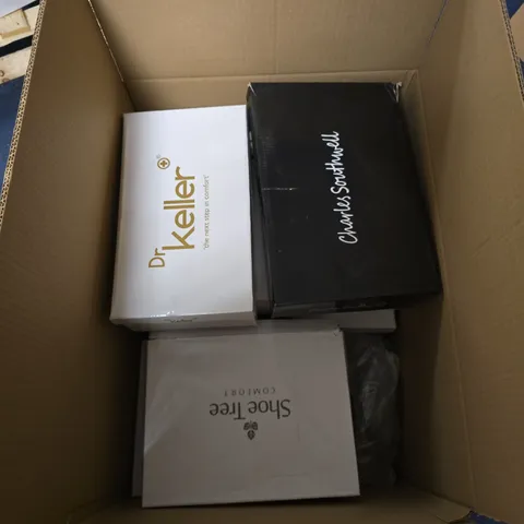 BOX OF APPROXIMATELY 12 ASSORTED PAIRS OF SHOES IN VARIOUS STLYES , COLOURS AND SIZES